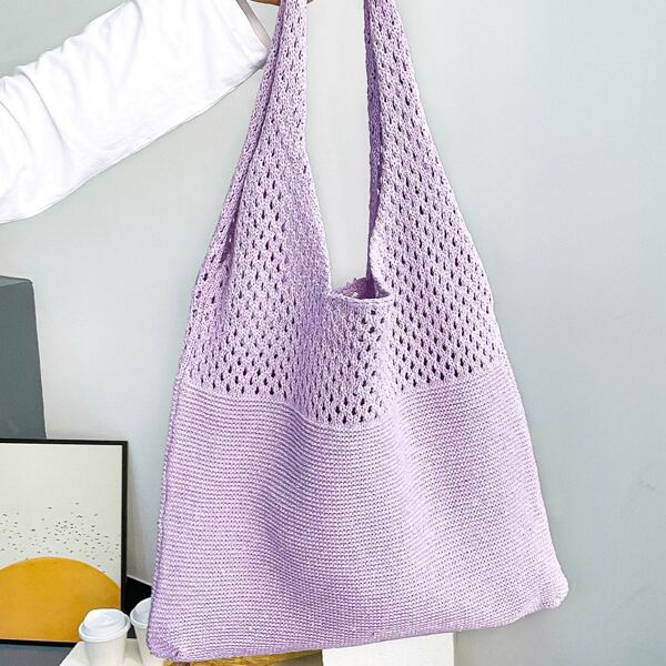 

Braided Design Hollow Out Shopper Bag, Purple