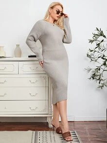 SHEIN Plus Size Jumper Dresses - Light Grey - View 2