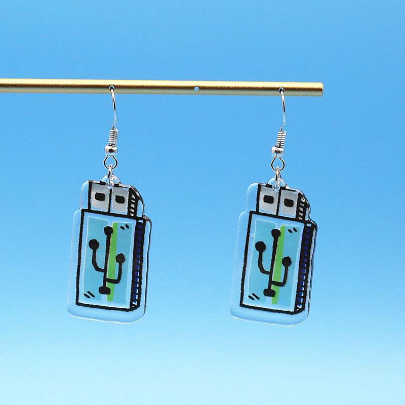 

USB Graphic Drop Earrings, Multicolor