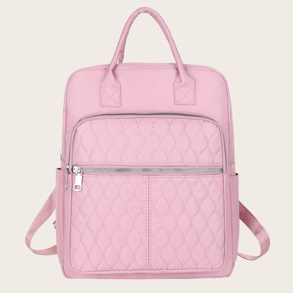 

Minimalist Quilted Pocket Front Classic Backpack, Pink