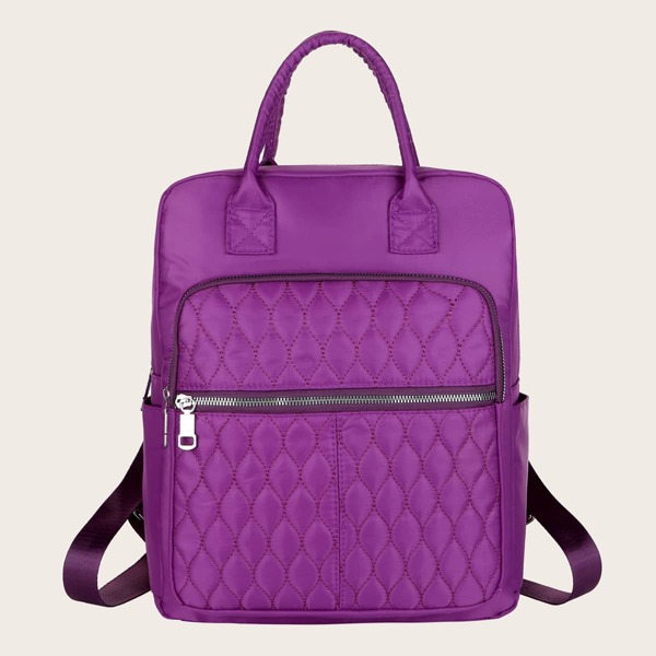 

Minimalist Quilted Pocket Front Classic Backpack, Purple