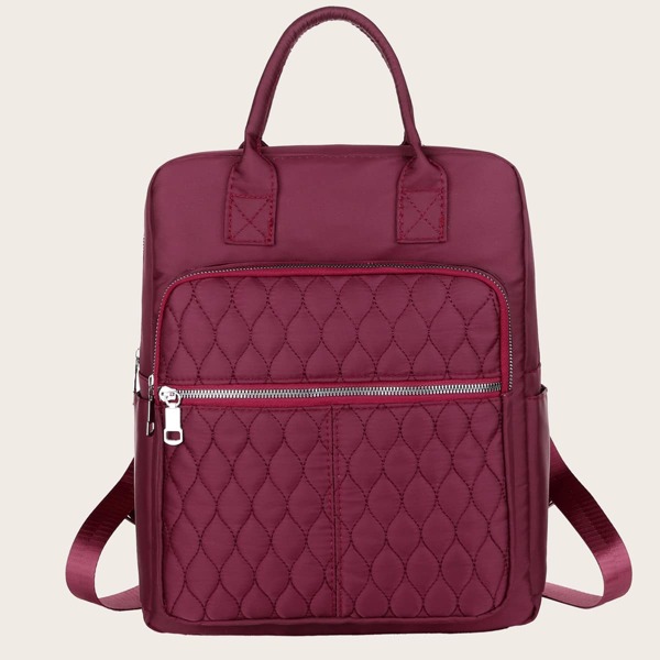 

Minimalist Quilted Pocket Front Classic Backpack, Red