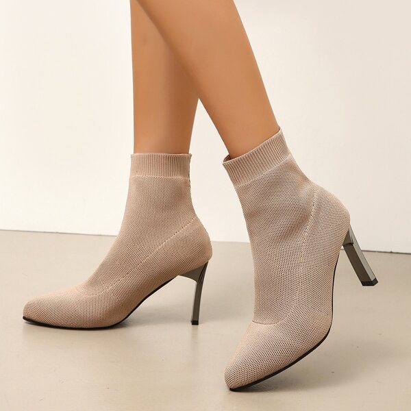 

Minimalist Knit Stiletto Boots, Apricot