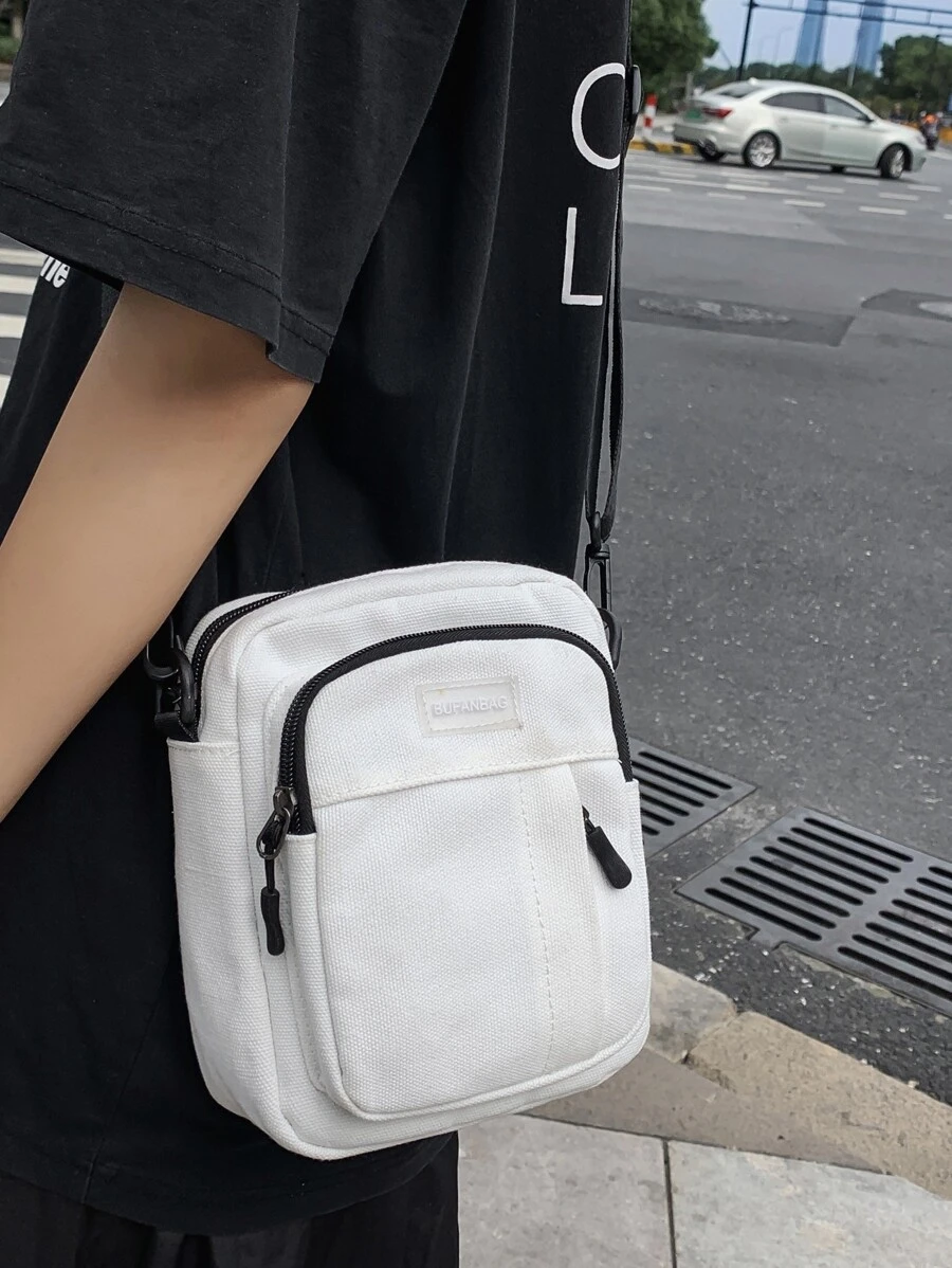 高中學生大學新生多功能單肩包休閒包mini Men Crossbody Bag,適用於旅行、學校、戶外、運動和上下班等,單肩包、斜挎包、側背包、方形包,夏季假期學校用品,適用於學生男性；男性禮物。 - 白色 - 查看 1