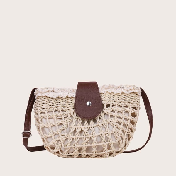 

Minimalist Crochet Straw Bag, Beige