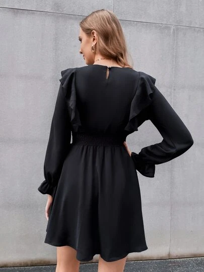 Pleated Flared Sleeve Dress