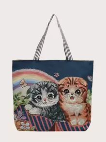 Kitty Graphic Shoulder Tote Bag - Blue - View 1
