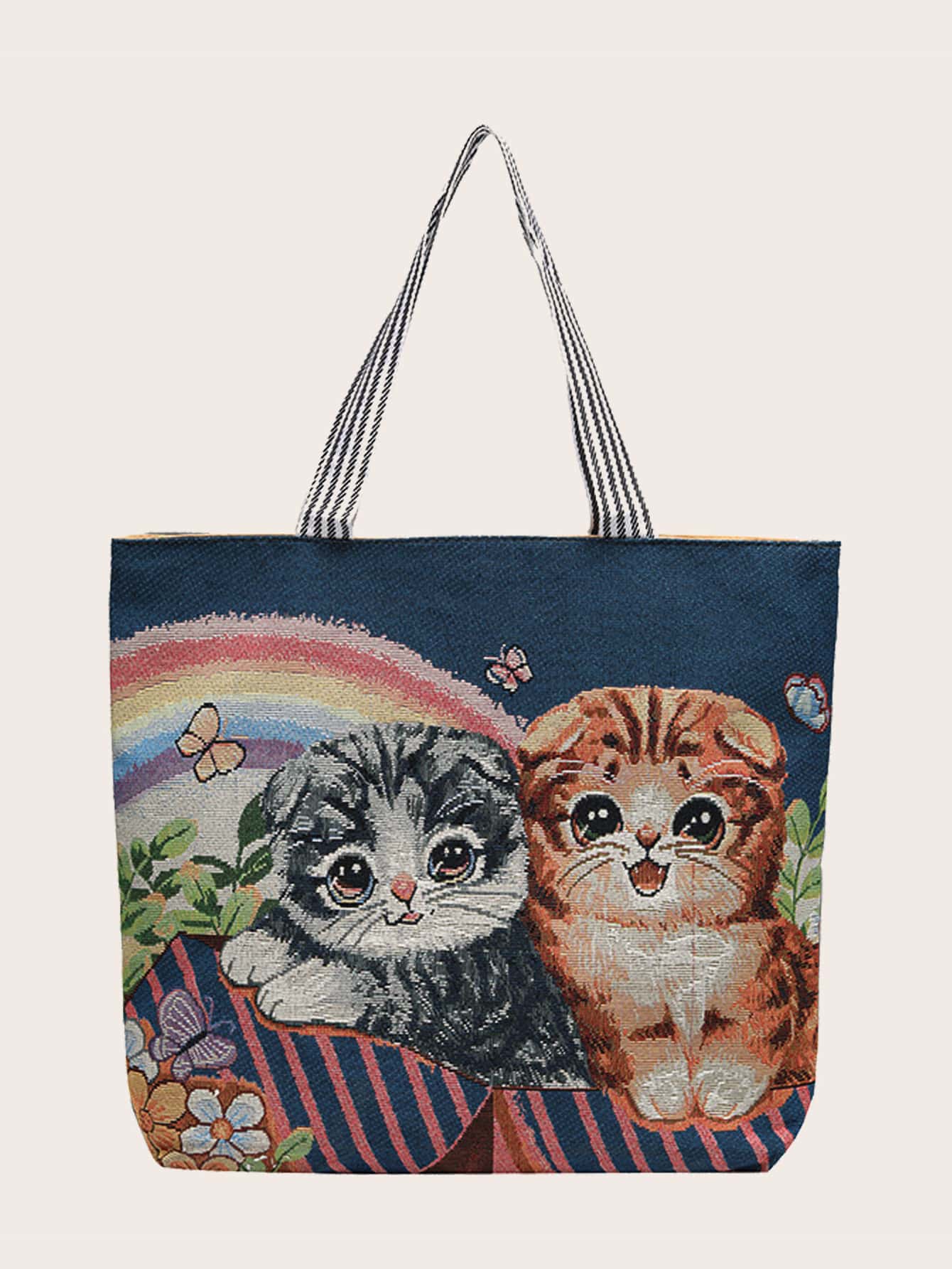 Kitty Graphic Shoulder Tote Bag - Blue - View 1