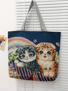 Kitty Graphic Shoulder Tote Bag - Blue - View 2