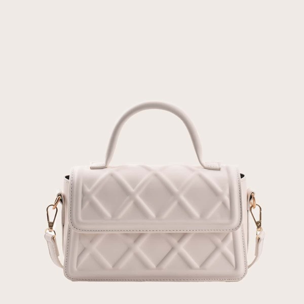 

Minimalist Quilted Pattern Flap Square Bag, White