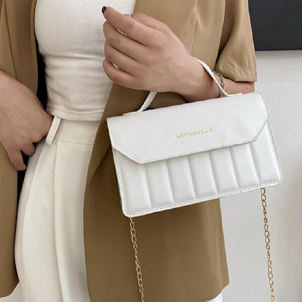 

Minimalist Quilted Flap Square Bag, White