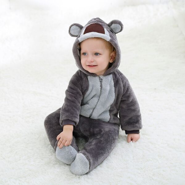 

Baby 3D Ear Hooded Flannel Costume, Dark grey