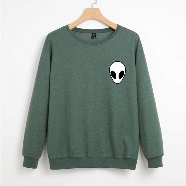 

Plus Alien Print Sweatshirt, Dark green