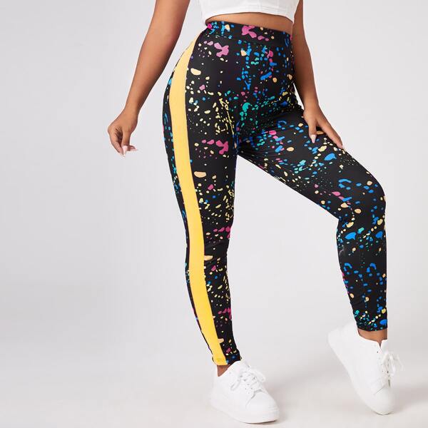 

Plus Painting Splash Contrast Panel Leggings, Multicolor
