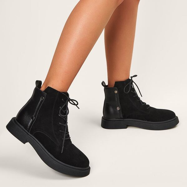 

Lace Up Front Combats Boots, Black