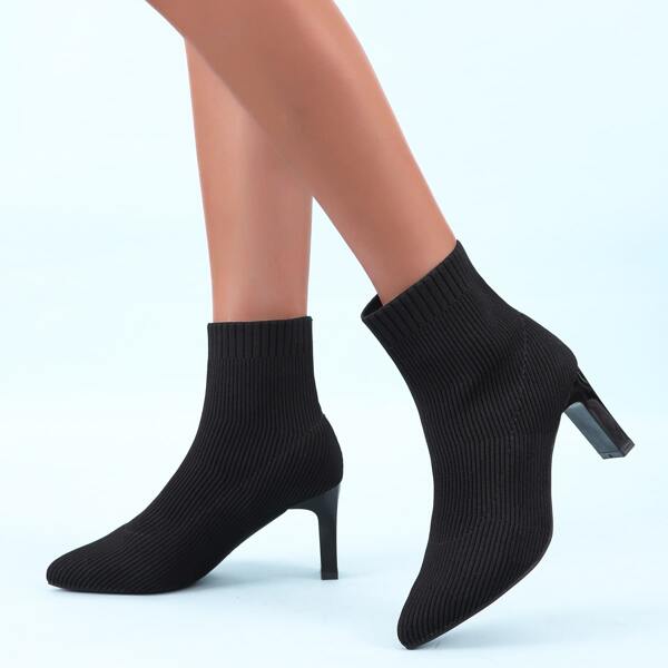 

Minimalist Heeled Sock Boots, Black