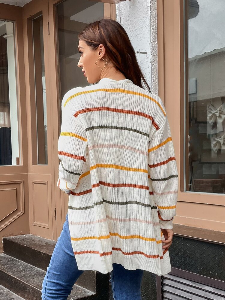 Drop Shoulder Striped Cardigan,Long Sleeve Tops Fall Winter Cloth For Women