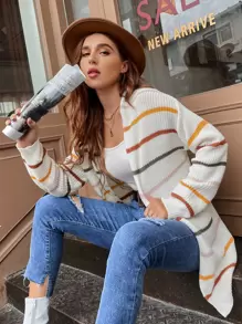 SHEIN LUNE 落肩条纹开衫、长袖上衣 - 彩色 - 查看 4