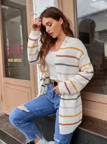 SHEIN LUNE 落肩条纹开衫、长袖上衣 - 彩色 - 查看 5