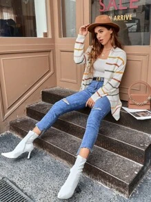 SHEIN LUNE 落肩条纹开衫、长袖上衣 - 彩色 - 查看 6