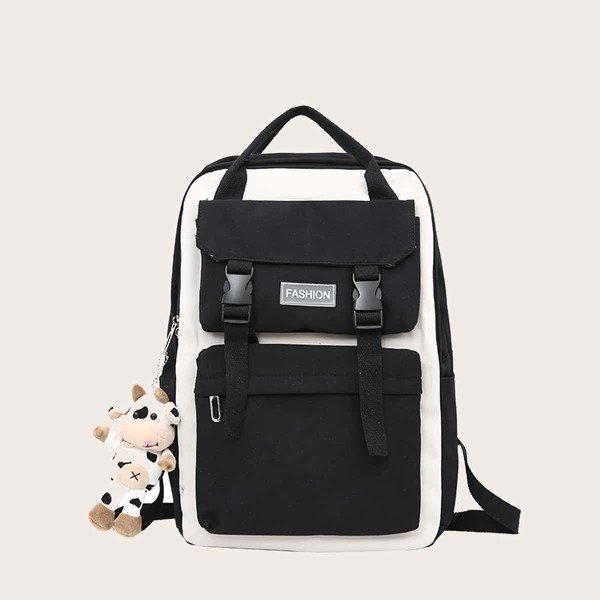 

Colorblock Pattern Cow Charm Fanny Pack, Black