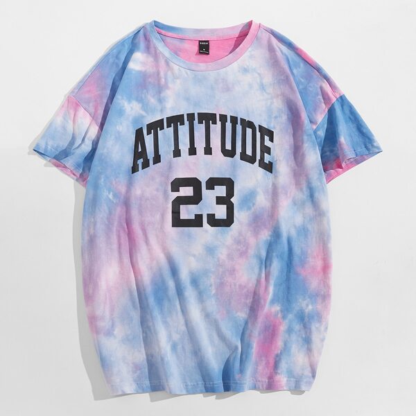 

Men Letter Graphic Tie Dye Tee, Multicolor