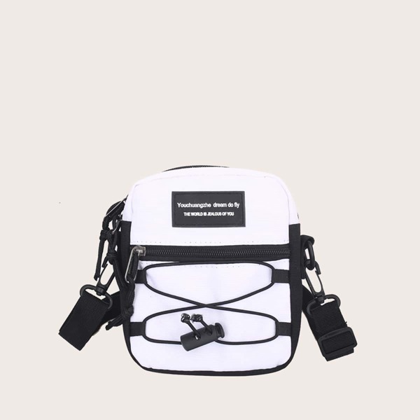 

Men Letter Graphic Crossbody Bag, Black and white