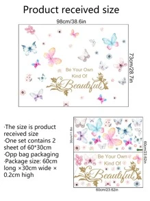 2張蝴蝶和標語圖案牆貼 - 彩色 - 查看 2