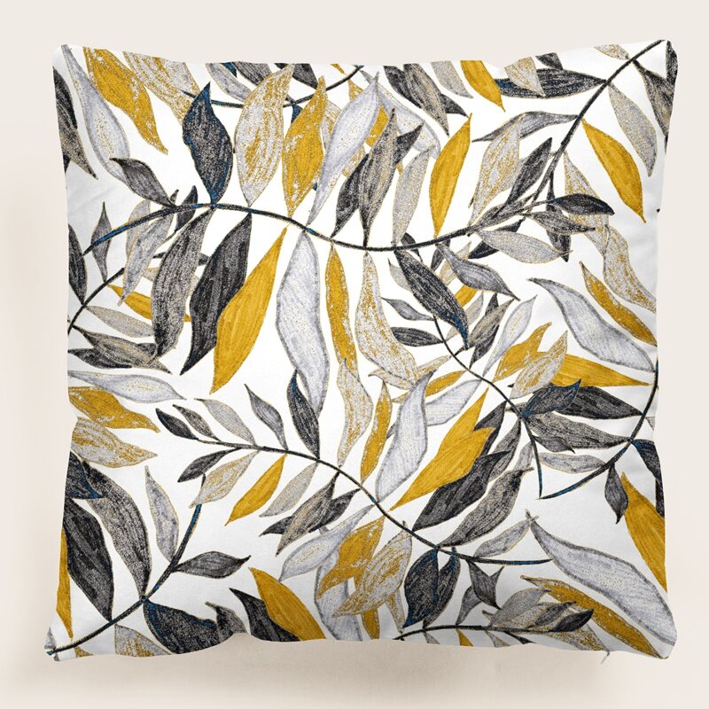 

Leaf Print Cushion Cover Without Filler, Multicolor
