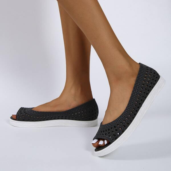 

Hollow Out Slip On Flats, Black