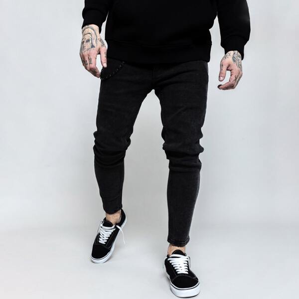 

Men Skinny Crop Jeans Without Chain, Black