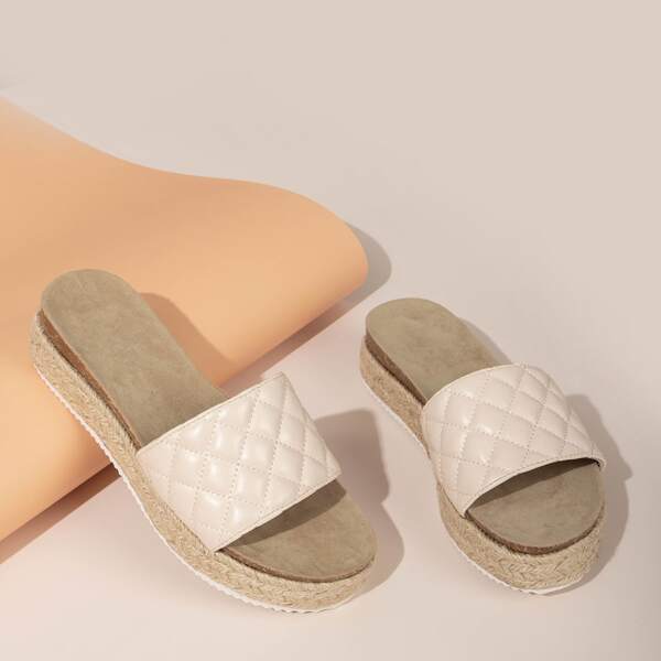 

Quilted Embossed Espadrille Flatform Sandals, Beige