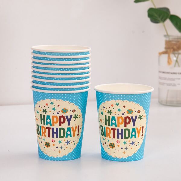 

10pcs Birthday Party Disposable Cup, Multicolor