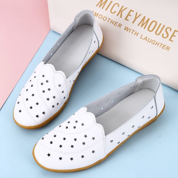 

Hollow Out Scallop Trim Flatform Shoes, White