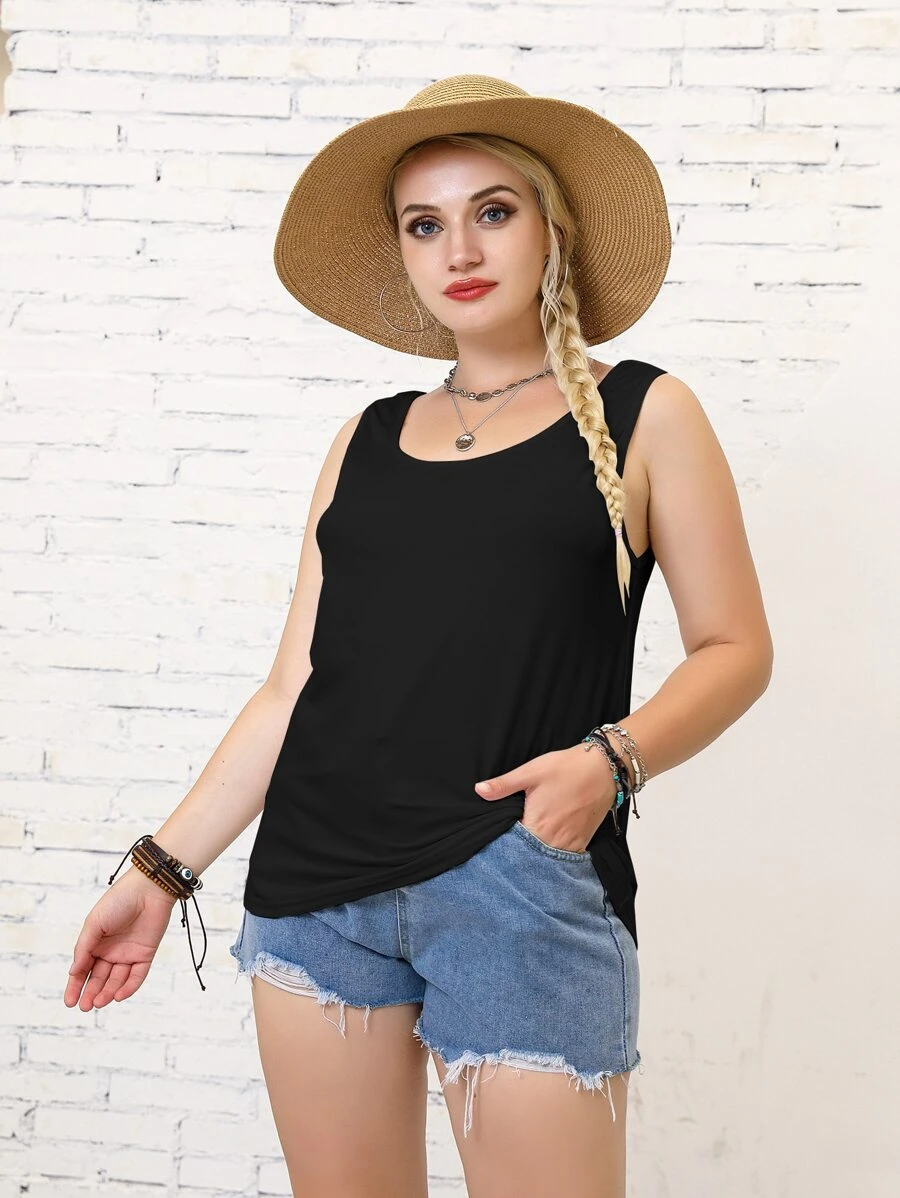 SHEIN LUNE Plus Solid Tank Top - Black - View 1