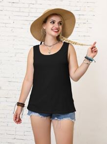 SHEIN LUNE Plus Solid Tank Top - Black - View 3