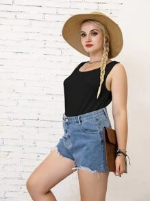 SHEIN LUNE Plus Solid Tank Top - Black - View 5