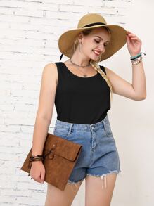 SHEIN LUNE Plus Solid Tank Top - Black - View 6