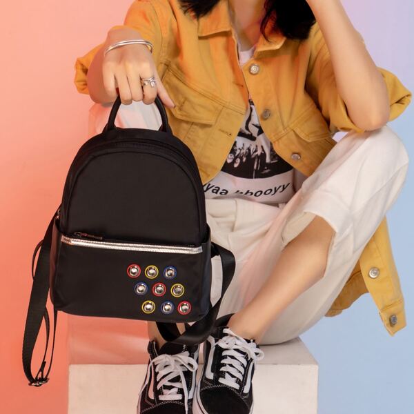 

Button Decor Backpack, Black