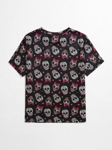 SHEIN LUNE Camiseta con estampado de cráneo y corazón - Multicolor - Ver 2