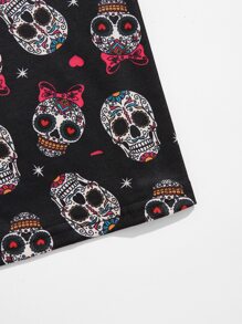 SHEIN LUNE Camiseta con estampado de cráneo y corazón - Multicolor - Ver 3
