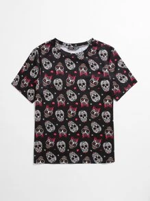 SHEIN LUNE Camiseta con estampado de cráneo y corazón - Multicolor - Ver 4