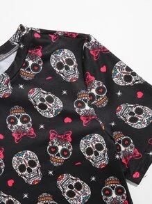 SHEIN LUNE Camiseta con estampado de cráneo y corazón - Multicolor - Ver 5