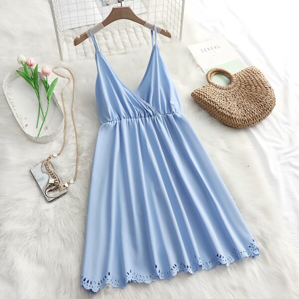 

Plus Solid Laser Cut Cami Dress, Baby blue
