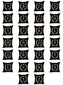 字母印花靠墊套不附帶墊芯 - 黑色 - 查看 1