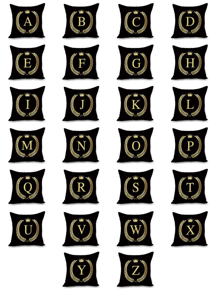 字母印花靠墊套不附帶墊芯 - 黑色 - 查看 1