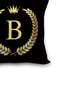 字母印花靠墊套不附帶墊芯 - 黑色 - 查看 3