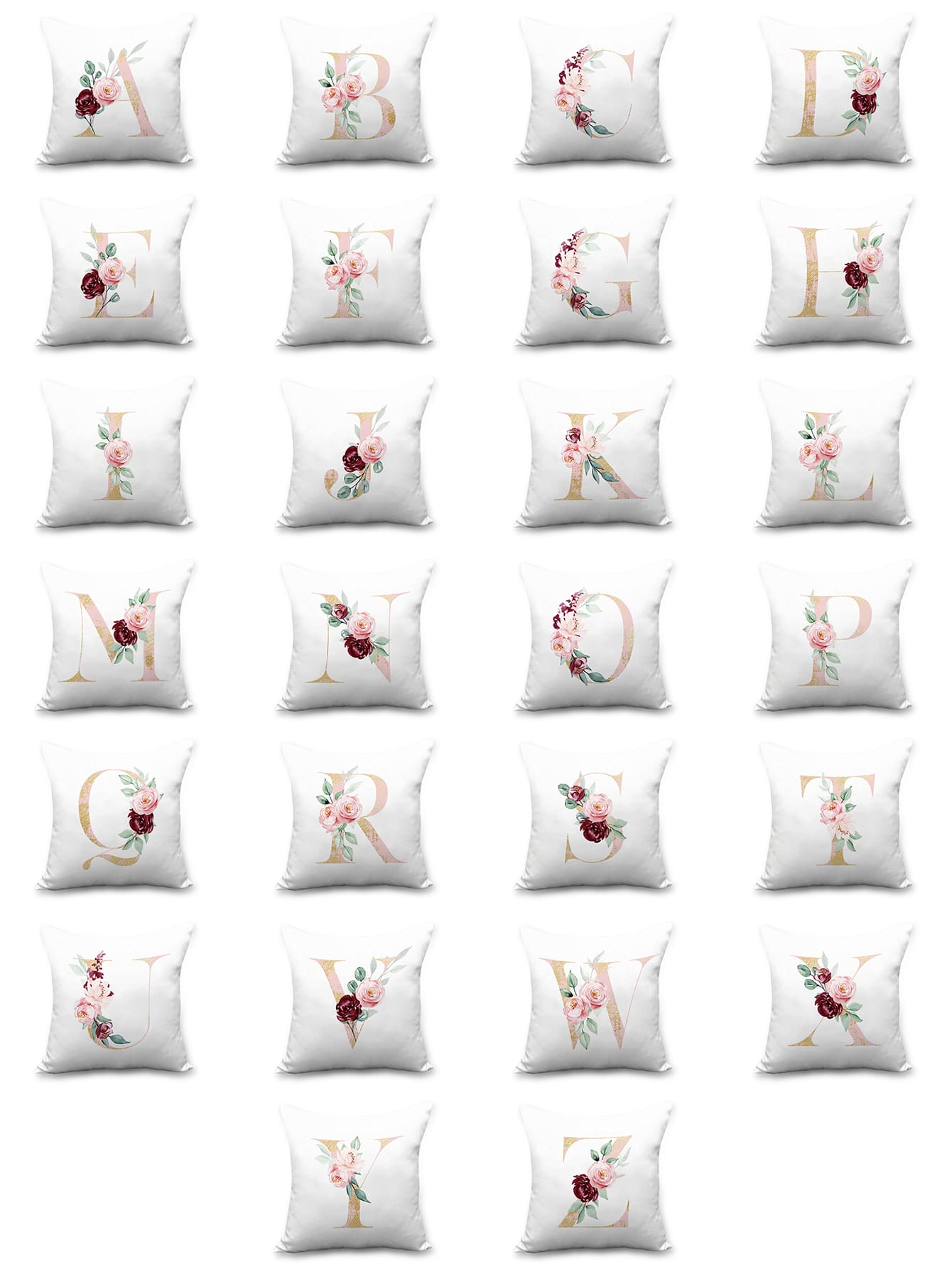 1pc Alphabet & Floral Print Cushion Cover Without Filler, Fabric Square Shaped Pillowcase For All Season - White - View 1