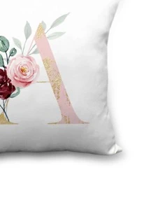 1pc Alphabet & Floral Print Cushion Cover Without Filler, Fabric Square Shaped Pillowcase For All Season - White - View 3