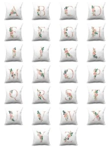 1pc English Alphabet Cushion Cover Without Filler - White - View 1